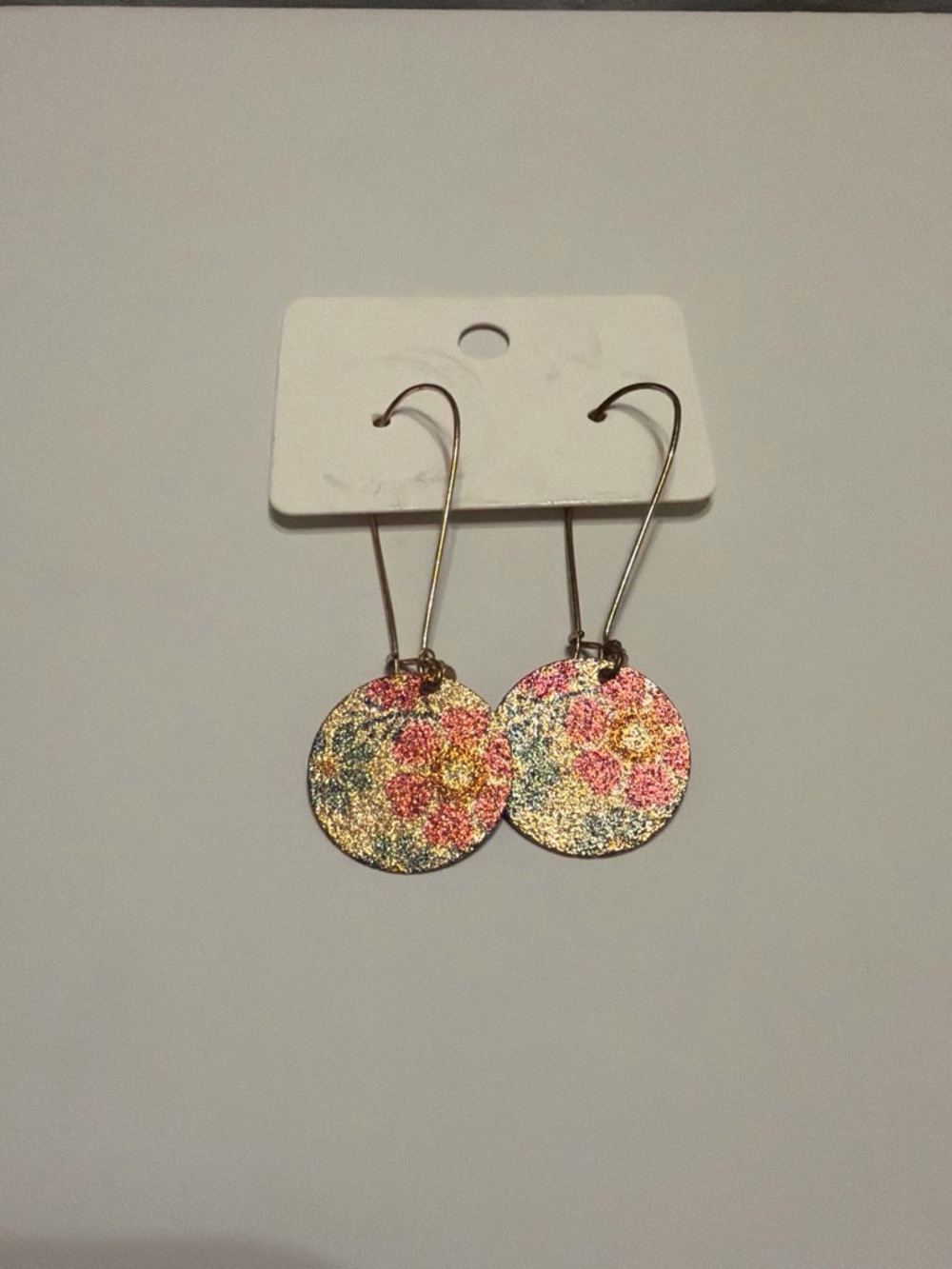 Gold Tone Multicolor Floral Disc Drop Earrings - Women Jewelry